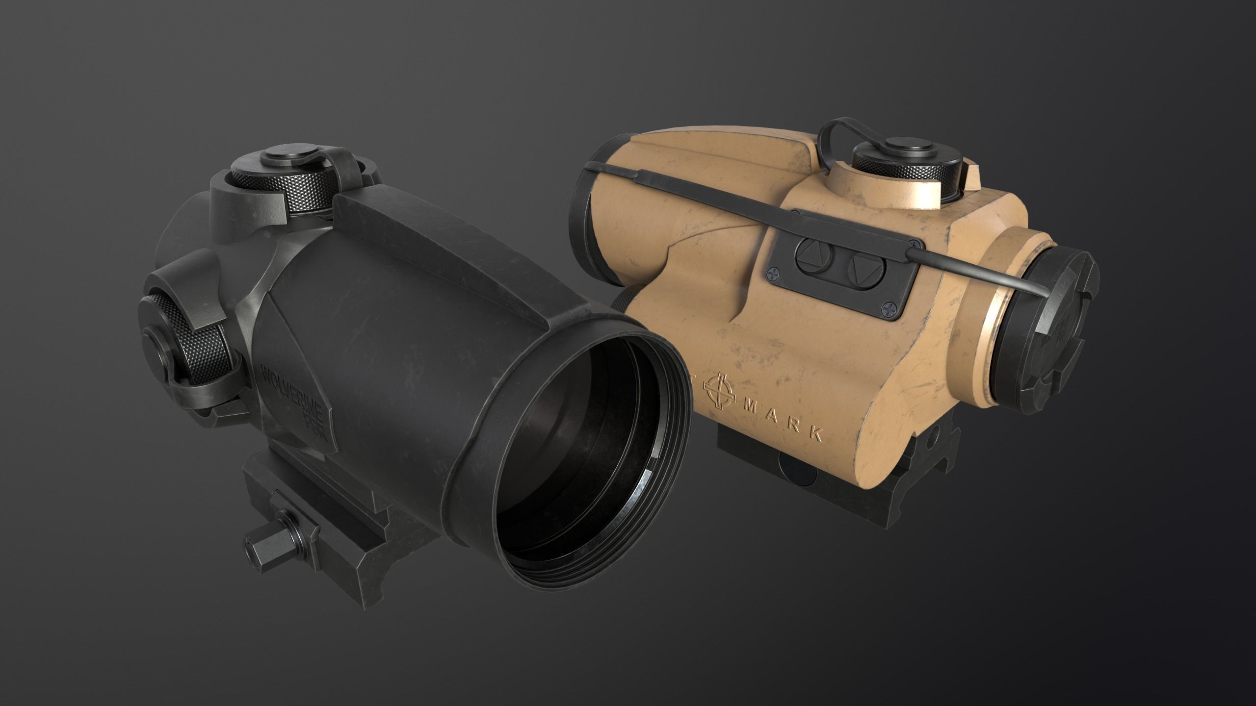 Sightmark Wolverine Scope FSR 1x28 Low-poly 3D model_8