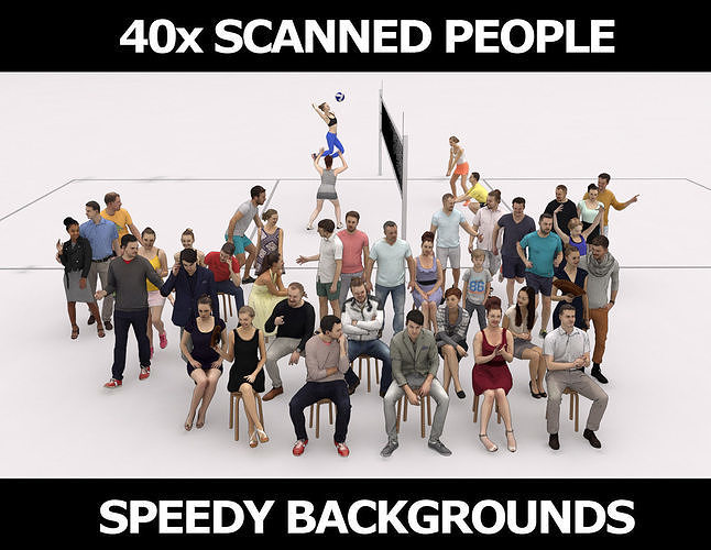 40x  Crowds Scanned Sports  Summer Casual  Sitting People  Low-poly 3D model