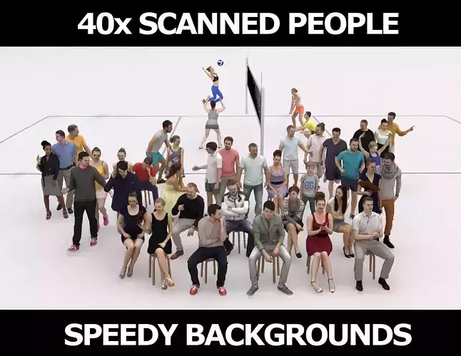 40x  Crowds Scanned Sports  Summer Casual  Sitting People  Low-poly 3D model