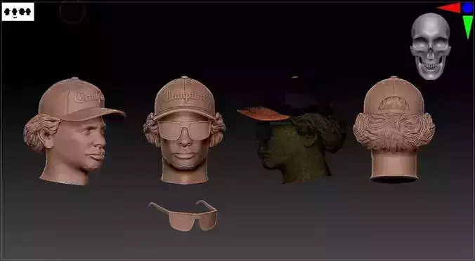 Eazy E head of mannequin wearing baseball cap