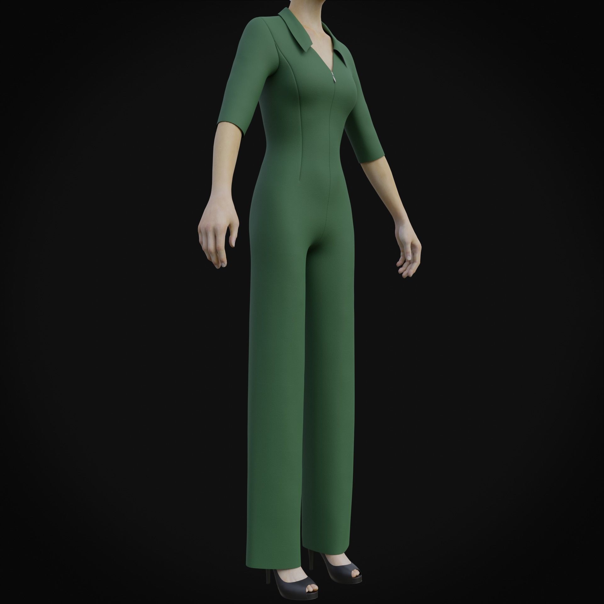 Elegant Female formal jumpsuit 3D model_3
