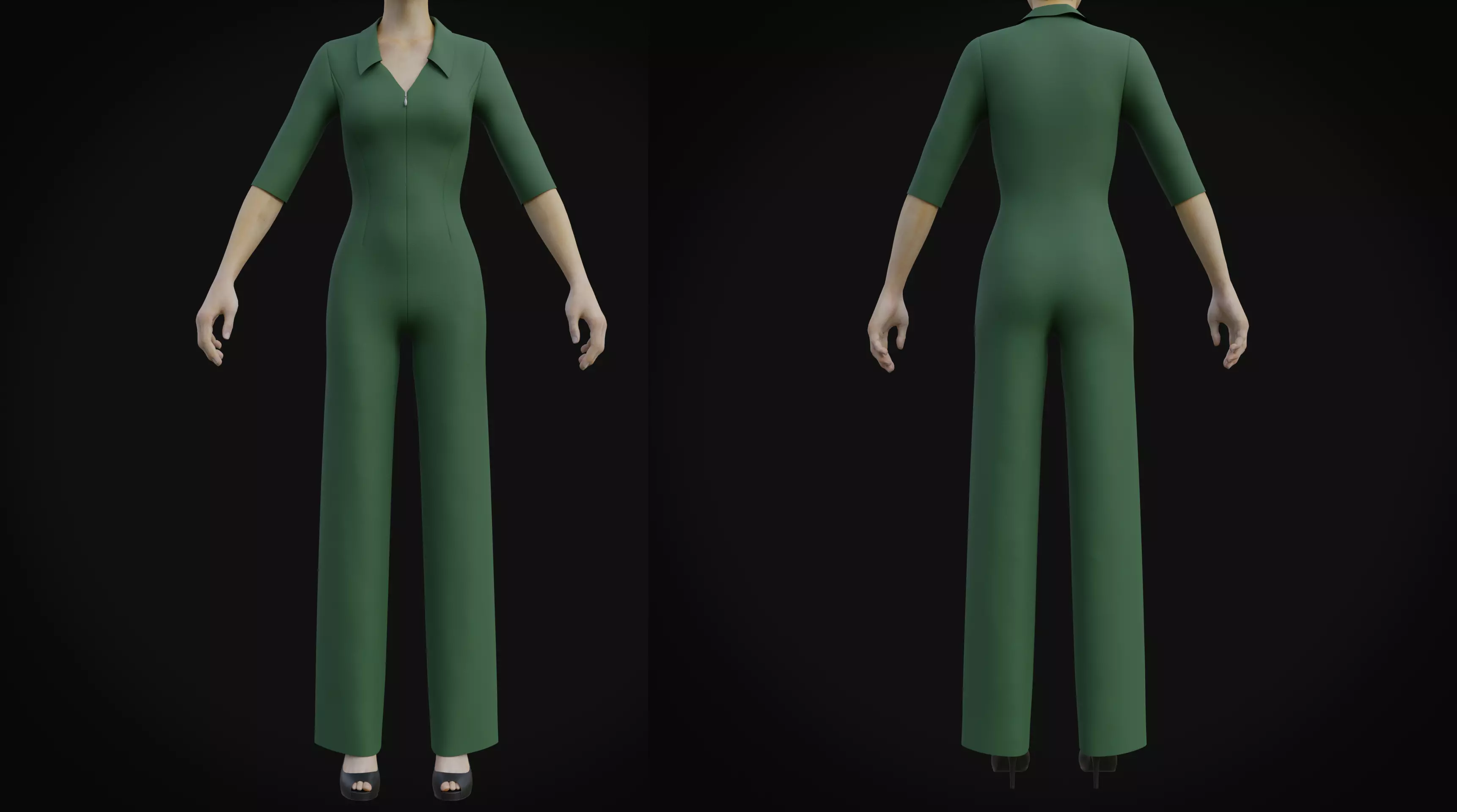 Elegant Female formal jumpsuit 3D model_0