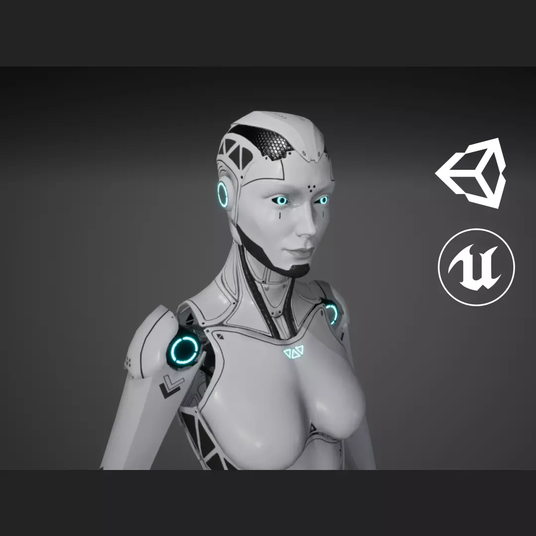 Robot Girl Low-poly 3D model_0