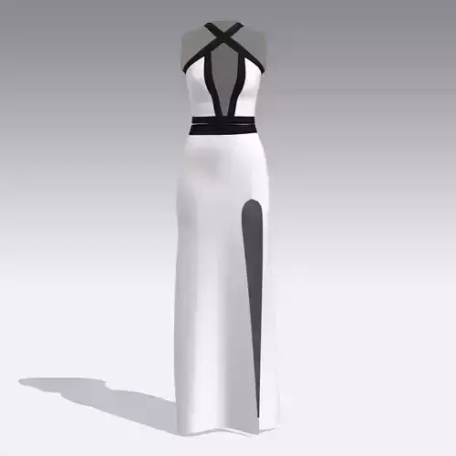 BLACK AND WHITE STRAP DRESS SLIT LONG