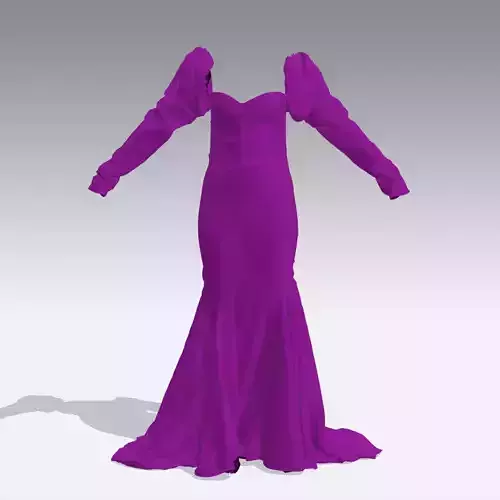 WATERMELON SLEVEE LONG PURPLE DRESS ELASTIC FABRIC FISTAIL 