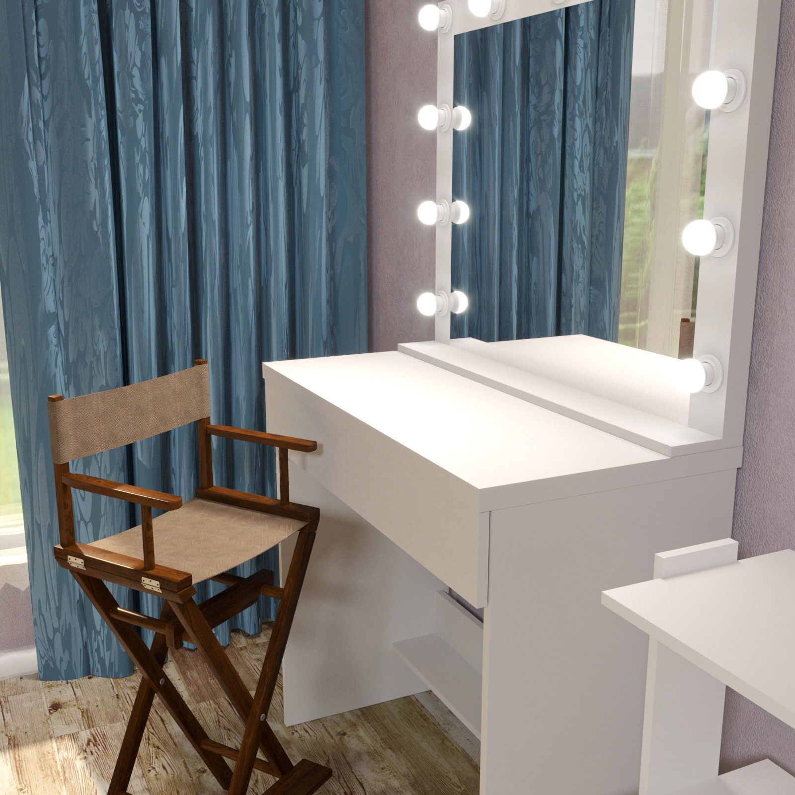 Make-up artists mirror and directors chair  3D model_1