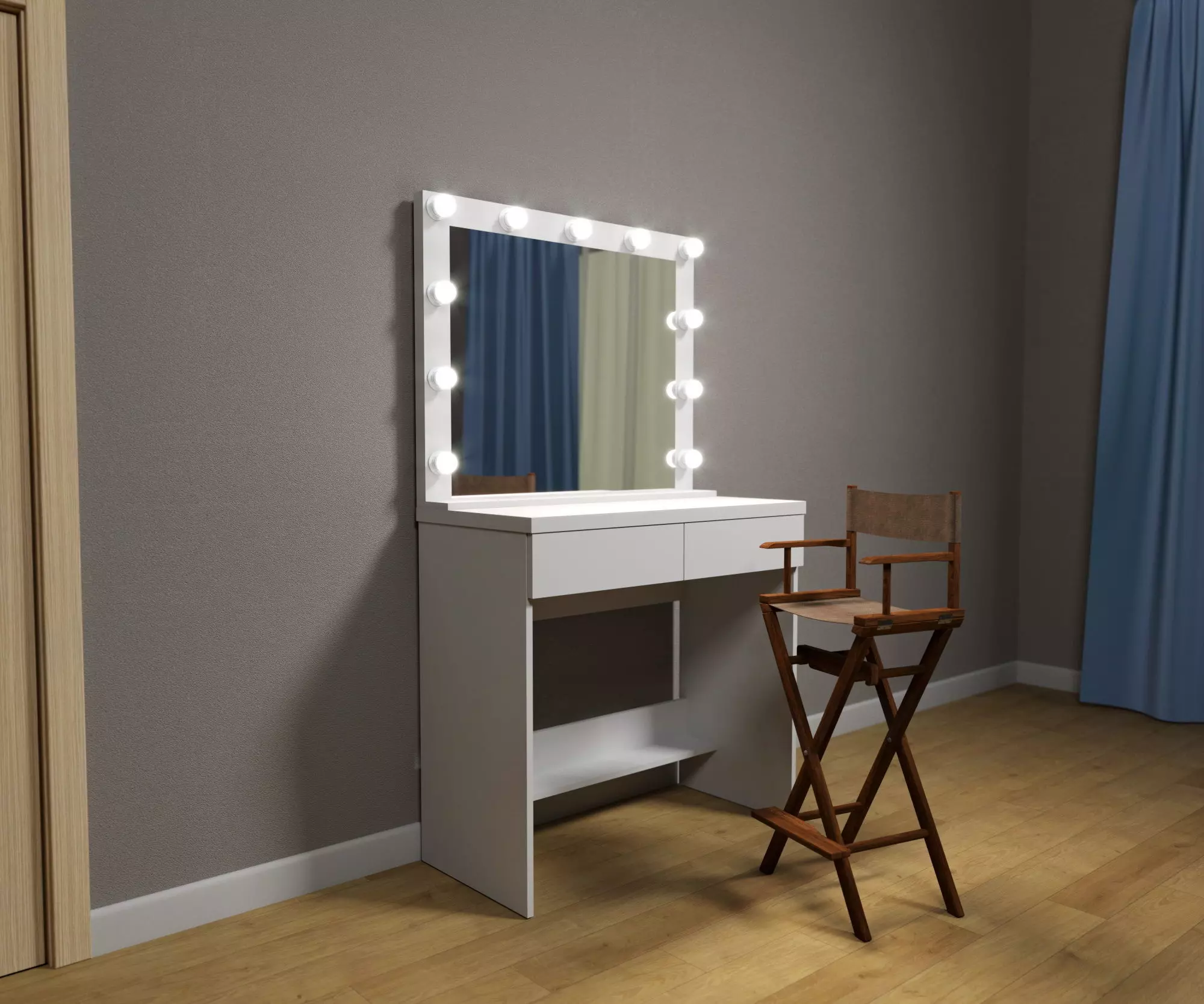 Make-up artists mirror and directors chair  3D model_0