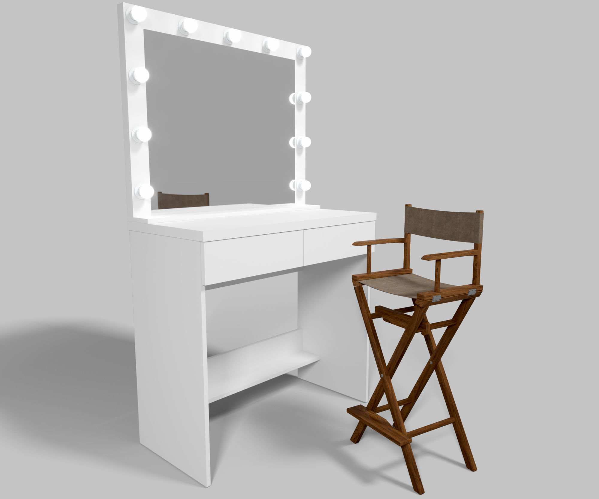 Make-up artists mirror and directors chair  3D model_4