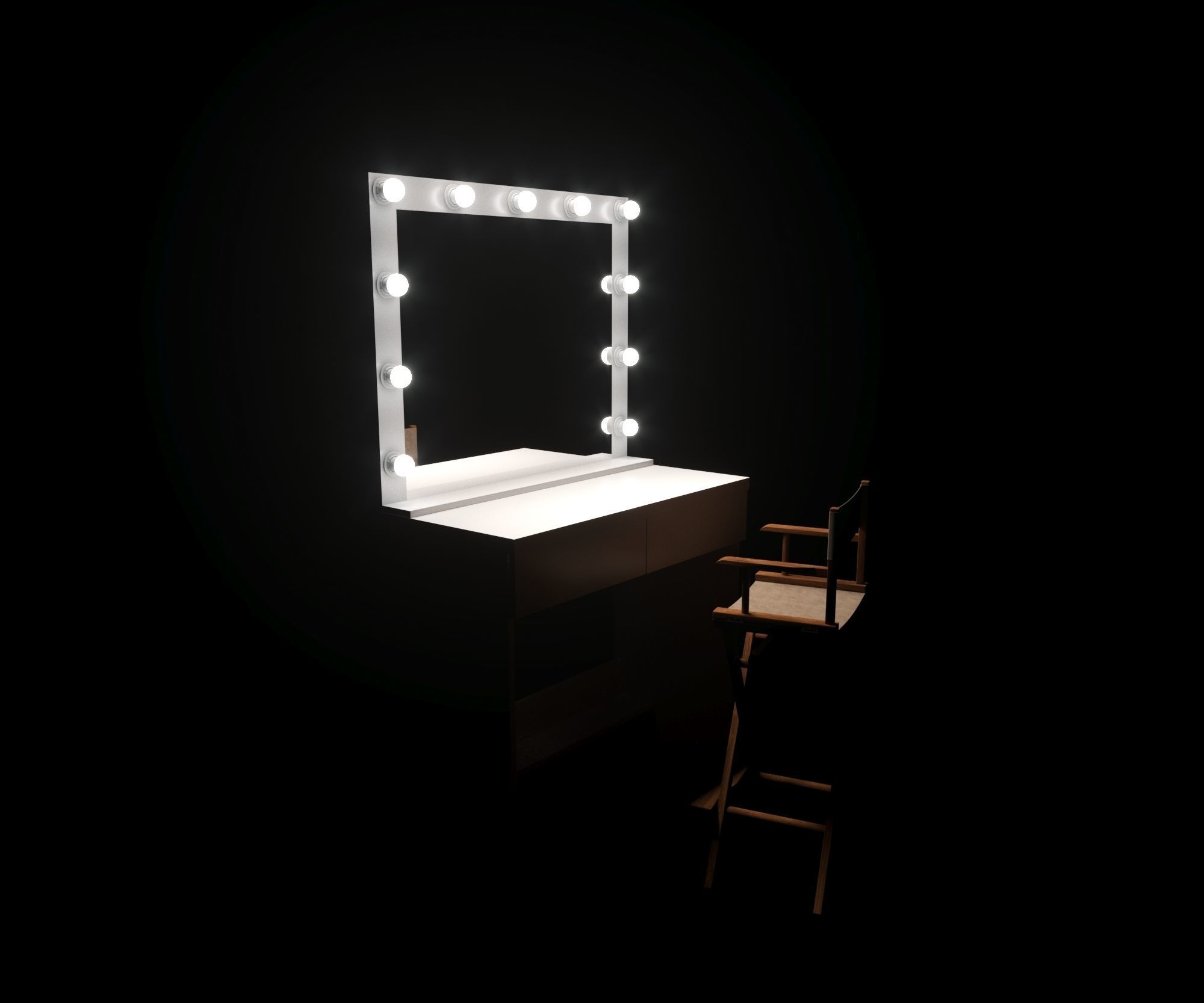 Make-up artists mirror and directors chair  3D model_3
