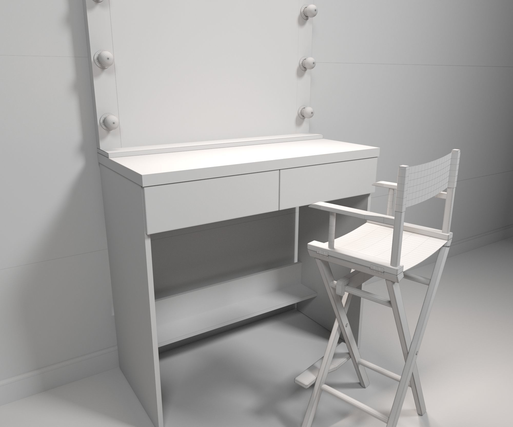 Make-up artists mirror and directors chair  3D model_5