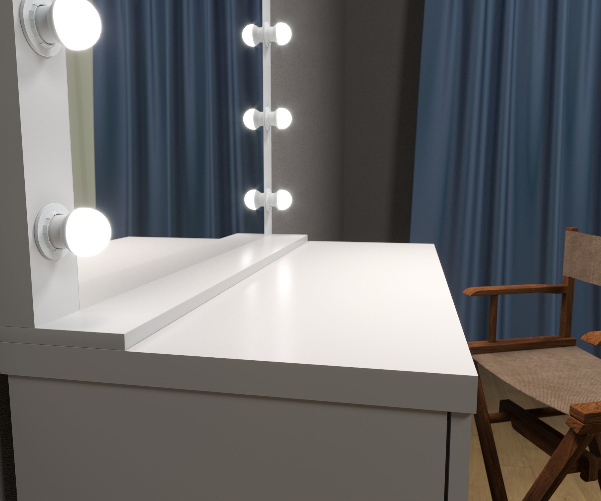 Make-up artists mirror and directors chair  3D model_2