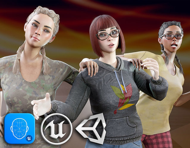 Katie three women Low-poly 3D model
