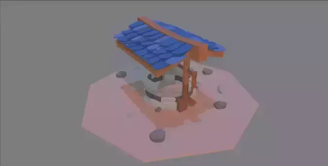 Low poly well building with roof