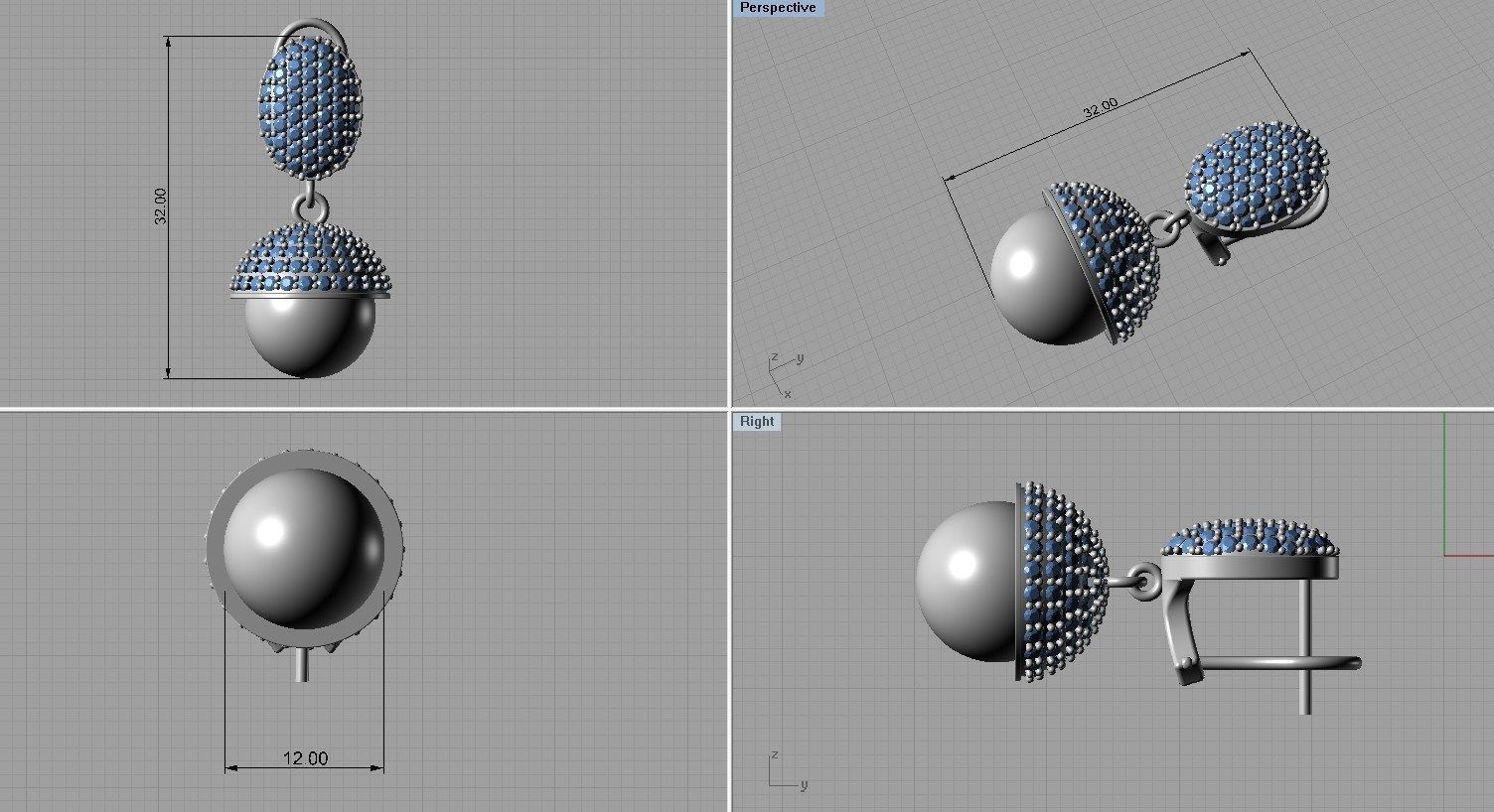 Earrings with pearls ready for 3d print 3D print model_3