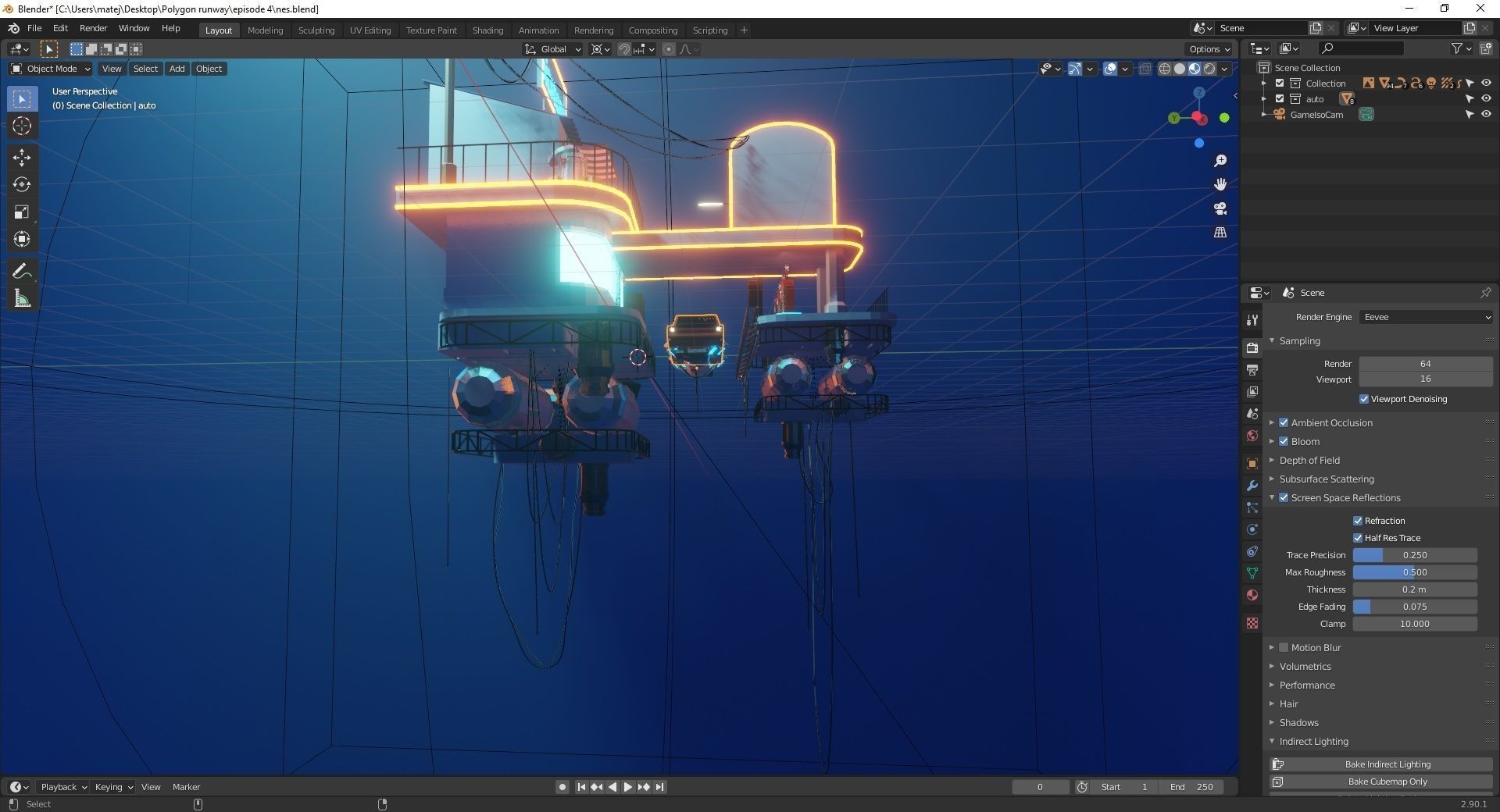 Low poly pitstop neon-lit building in ocean Low-poly 3D model_4
