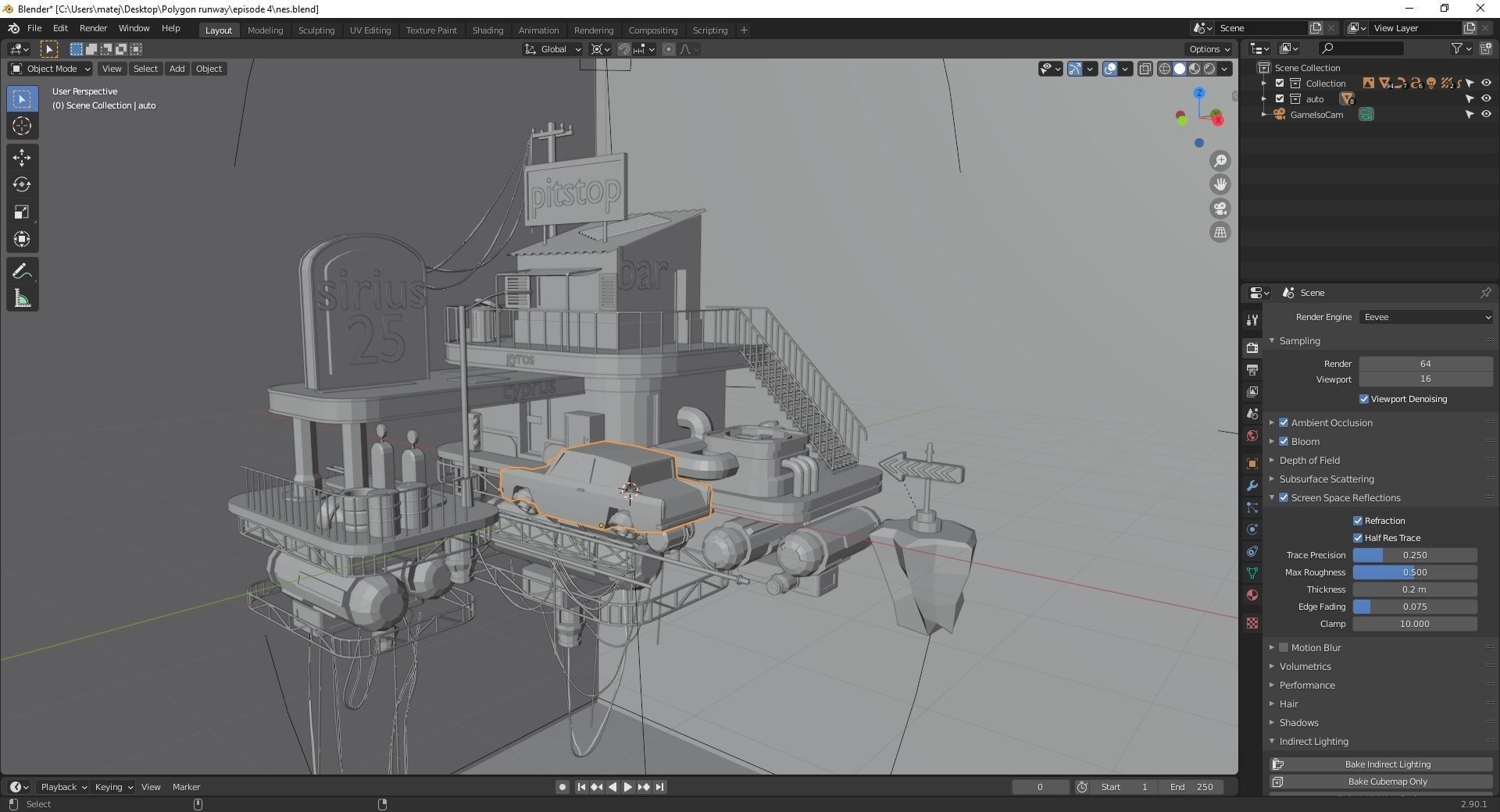 Low poly pitstop neon-lit building in ocean Low-poly 3D model_2