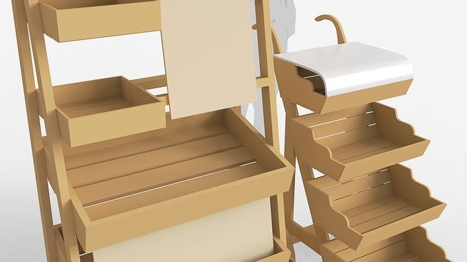 Wooden Display With Cart 3D model 7