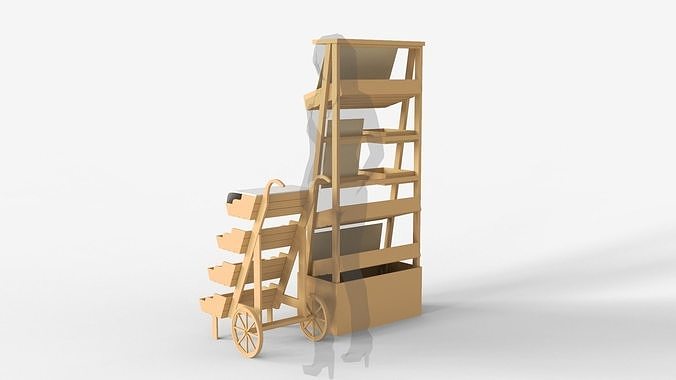 Wooden Display With Cart 3D model 5