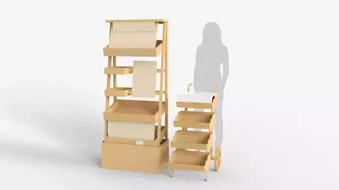 Wooden Display With Cart 3D model