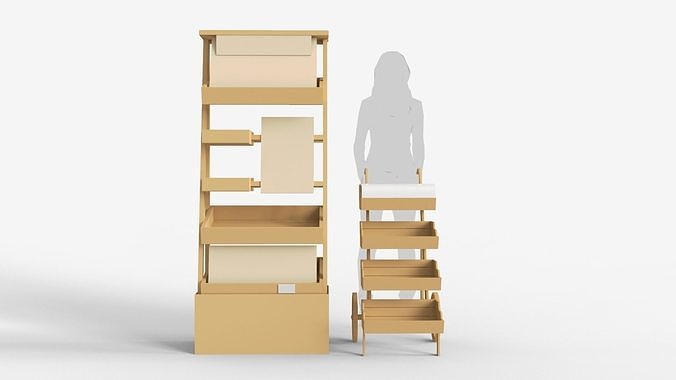 Wooden Display With Cart 3D model 4