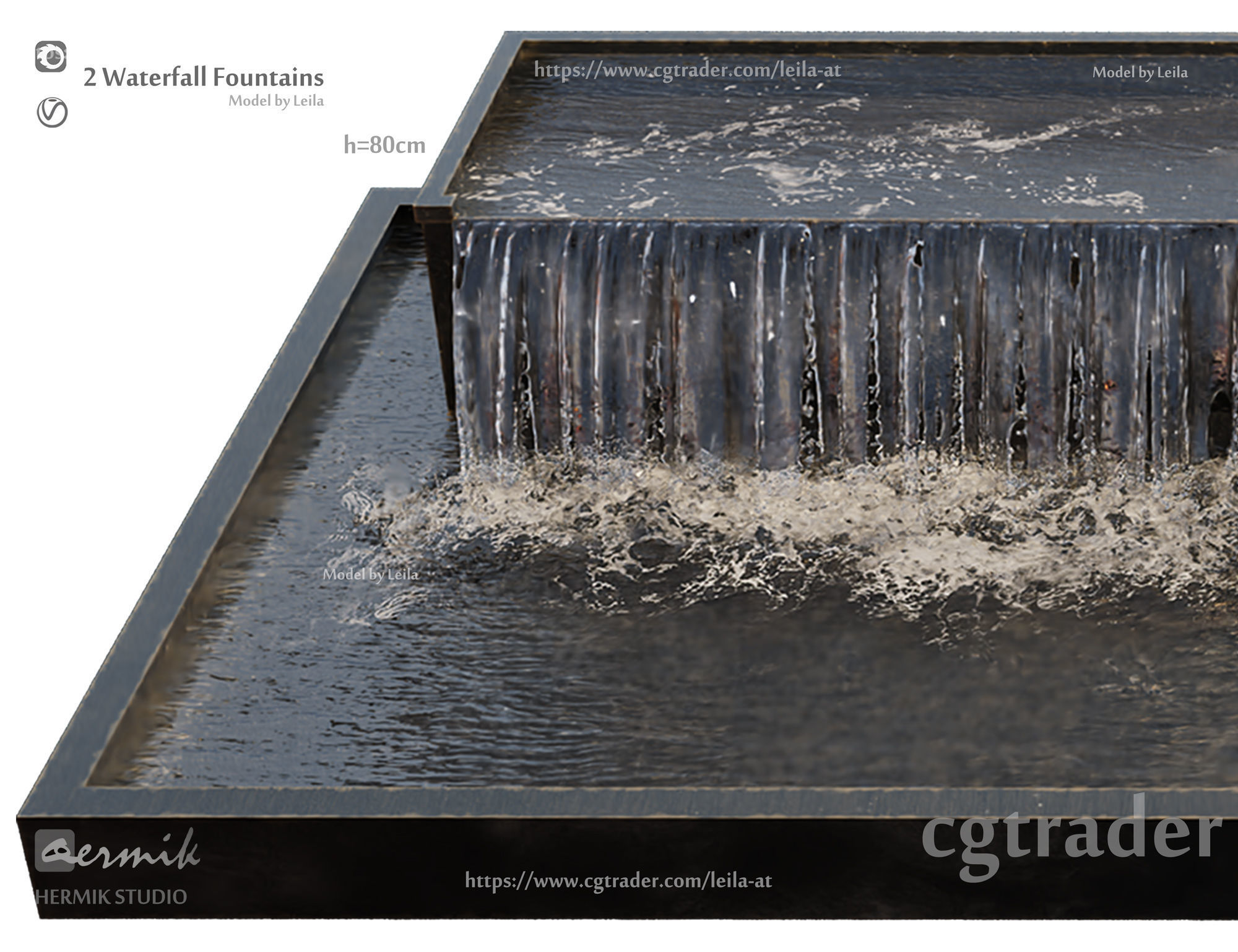 Waterfall fountains Grand Cascade 3D model_1