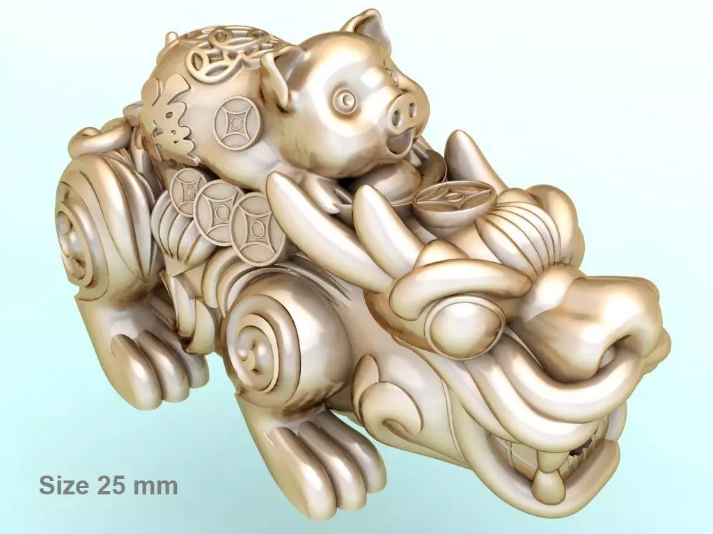 Pixiu pig Bracelet - Unicorn  bracelet - Size 25 mm  3D print model_0