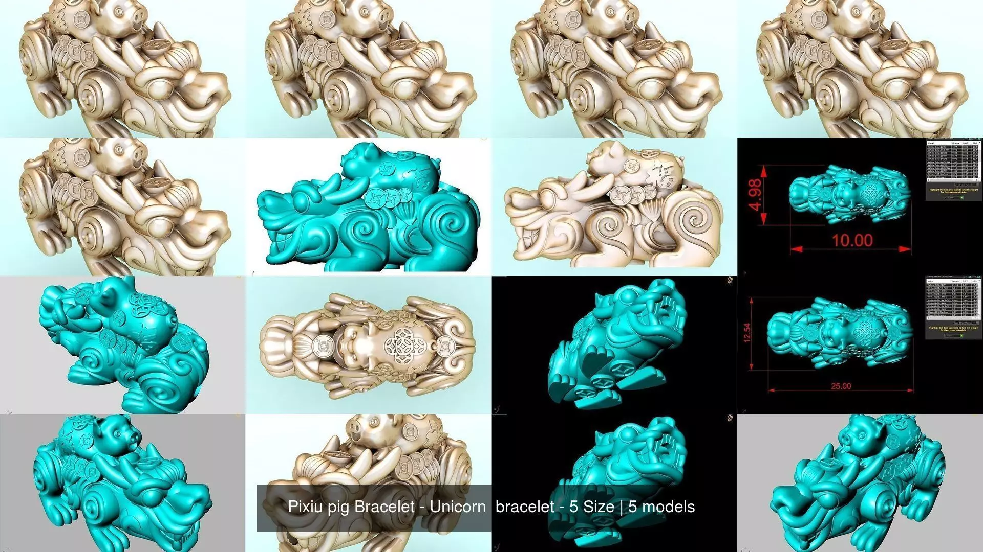 Pixiu pig Bracelet - Unicorn  bracelet - 5 Size 3D Model Collection_1