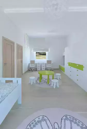 Childrens double room with high ceilings