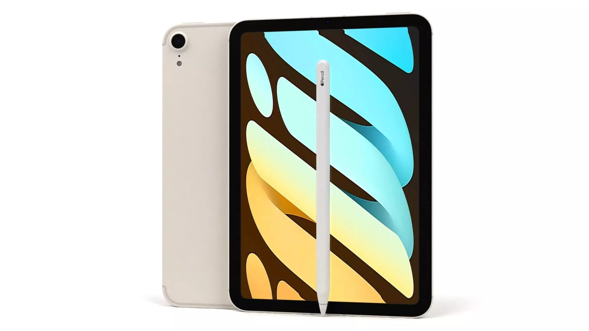 Apple iPad mini 2021 Starlight with pencil 3D model