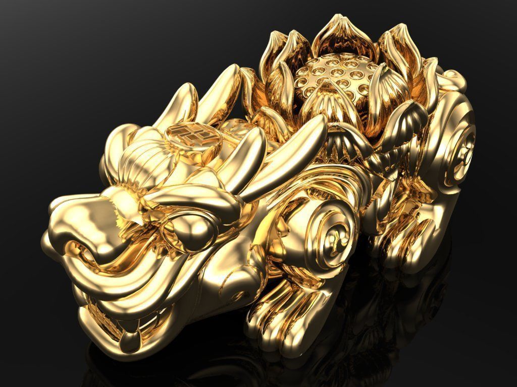 Pixiu Lotus flower Bracelet - Unicorn  bracelet - Size 20 mm  3D print model_4