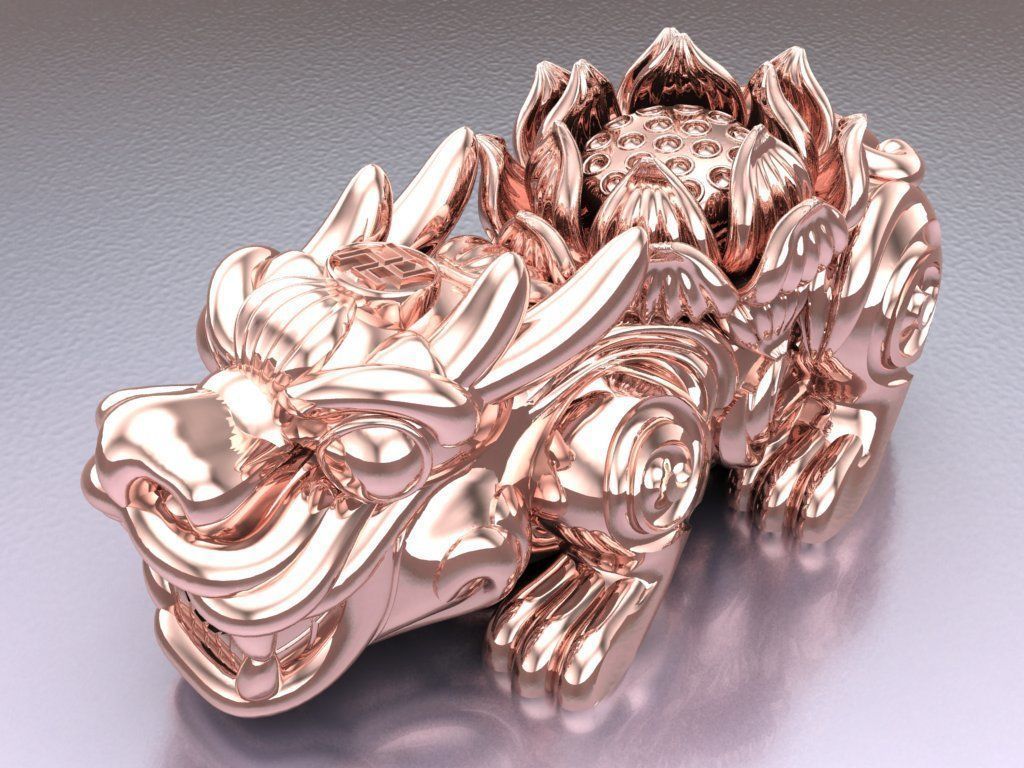 Pixiu Lotus flower Bracelet - Unicorn  bracelet - Size 20 mm  3D print model_6