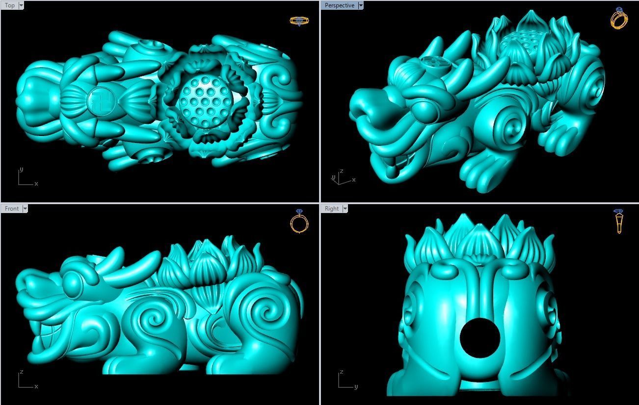 Pixiu Lotus flower Bracelet - Unicorn  bracelet - Size 20 mm  3D print model_8