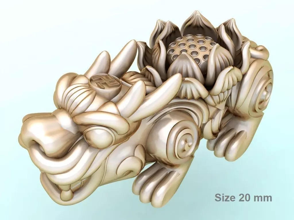 Pixiu Lotus flower Bracelet - Unicorn  bracelet - Size 20 mm  3D print model_0