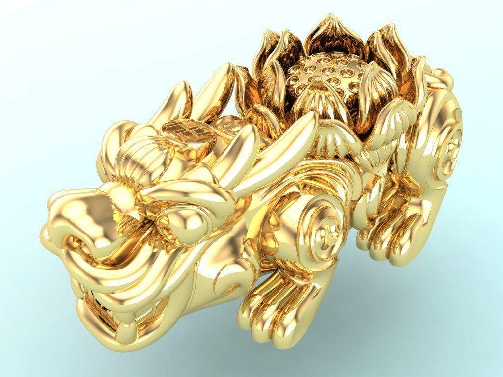 Pixiu Lotus flower Bracelet - Unicorn  bracelet - Size 20 mm  3D print model_5