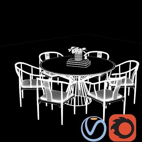Asian Dining set Render ready Vray Corona 3D model 3
