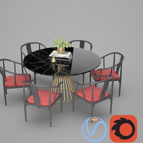 Asian Dining set Render ready Vray Corona 3D model 7