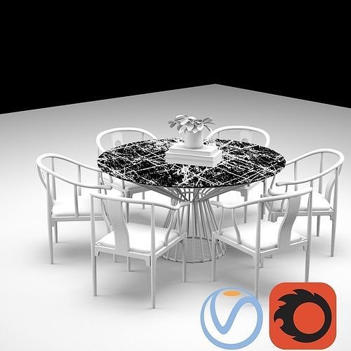 Asian Dining set Render ready Vray Corona 3D model 2