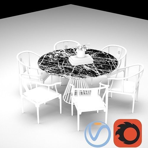 Asian Dining set Render ready Vray Corona 3D model 5
