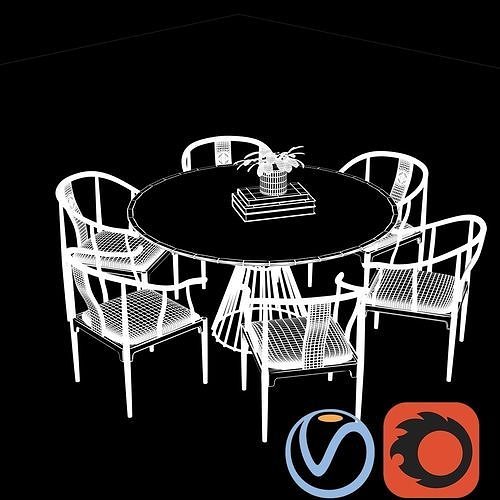 Asian Dining set Render ready Vray Corona 3D model 6