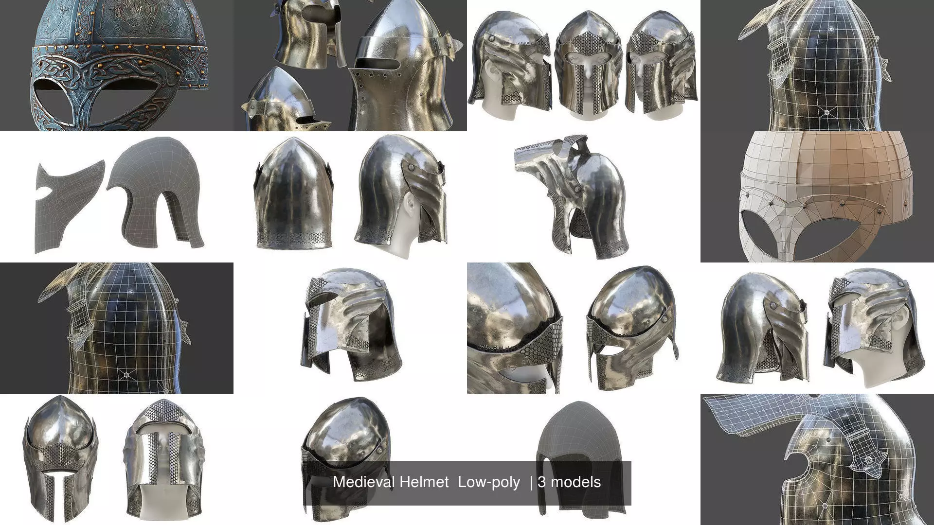 Medieval Helmet  Low-poly  3D Model Collection_1