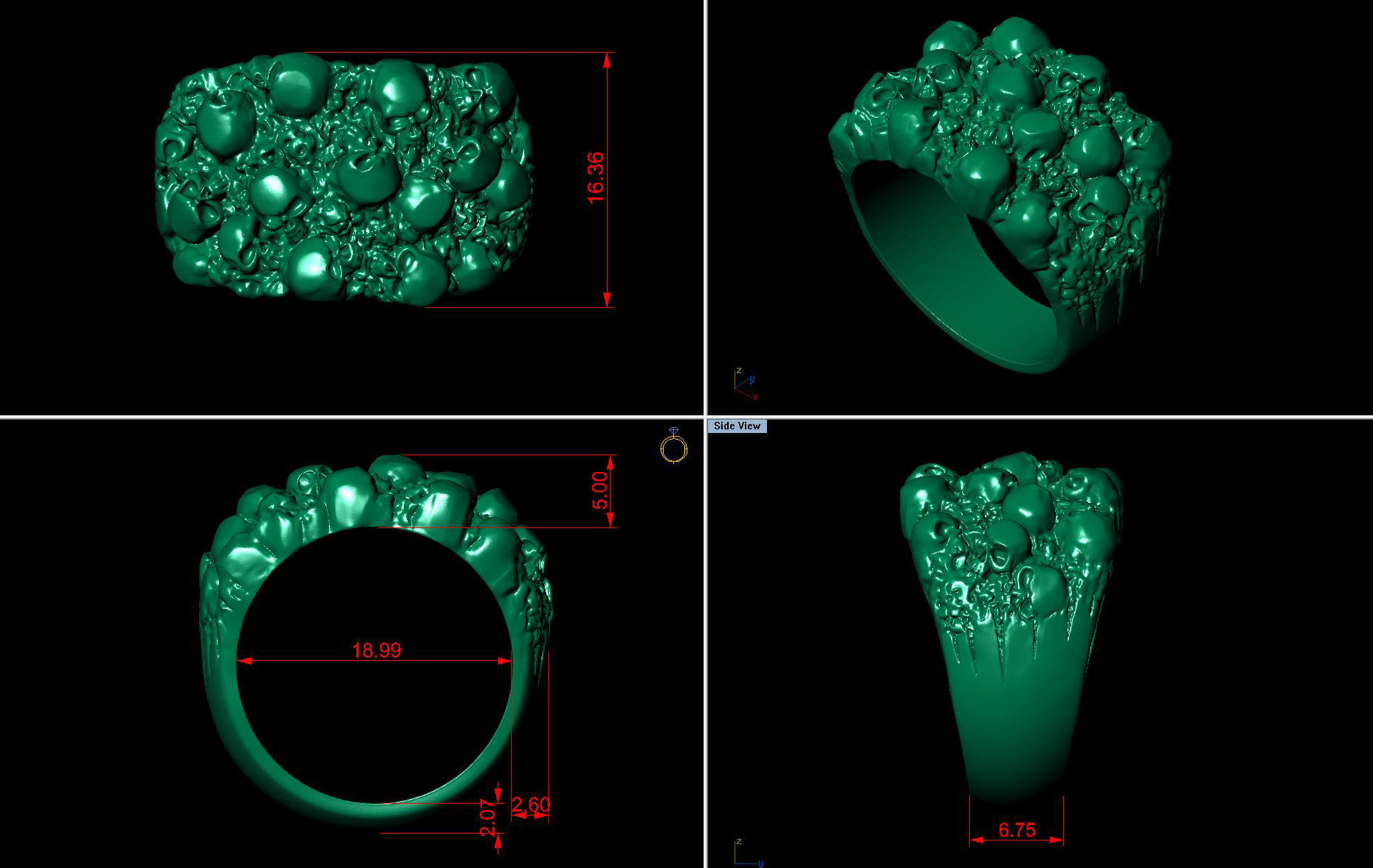 Nugget with Skulls Ring 3D print model_8