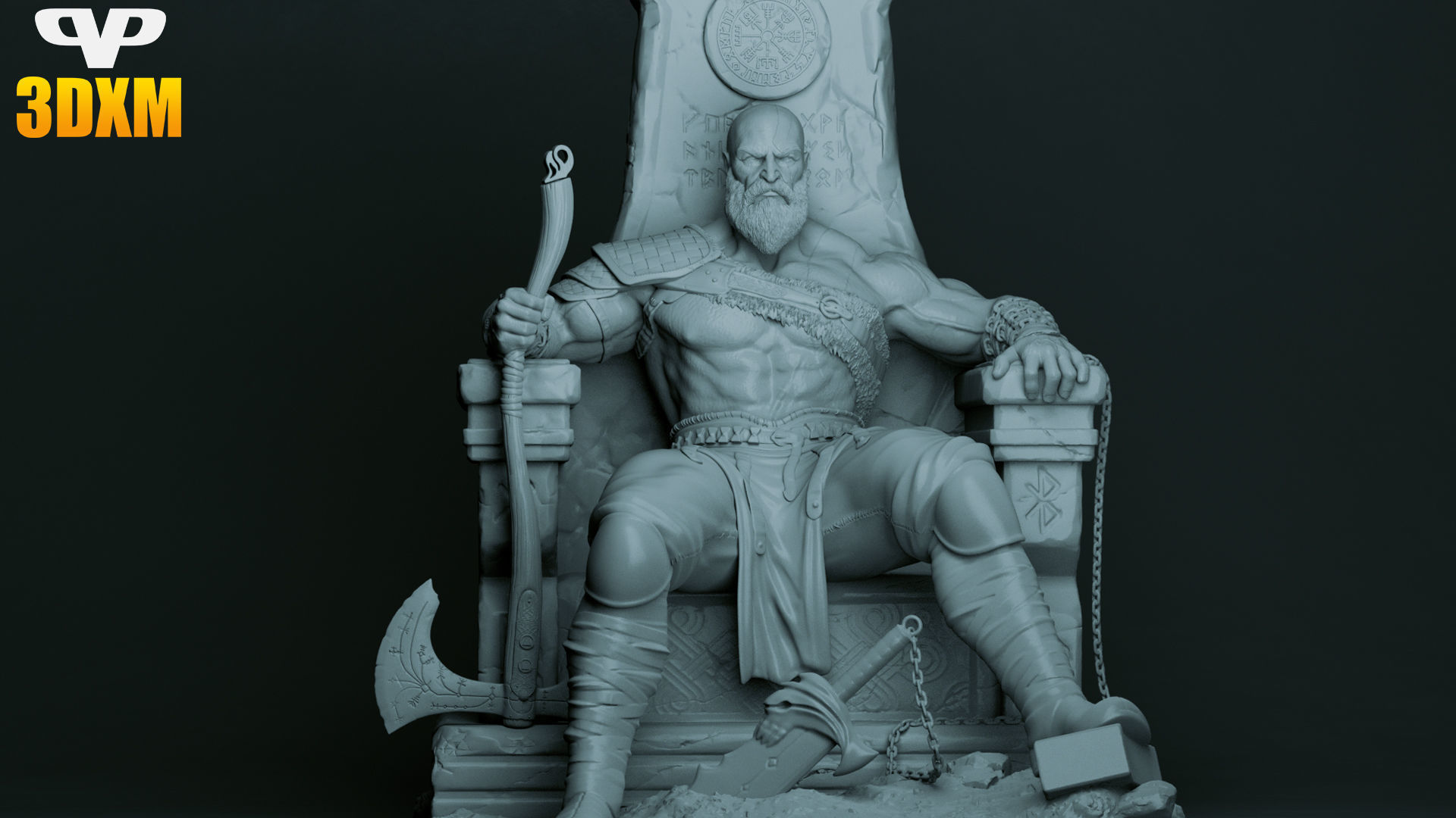 Kratos on Throne for 3D Printing STL 3D print model_1