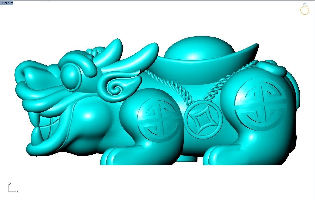 Pixiu money coin Bracelet - Unicorn  bracelet - Size 20 mm   3D print model_16