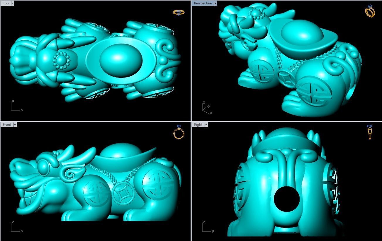 Pixiu money coin Bracelet - Unicorn  bracelet - Size 20 mm   3D print model_10