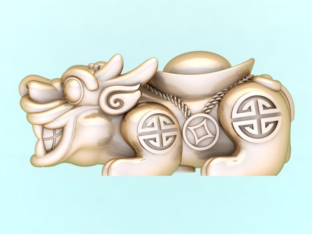 Pixiu money coin Bracelet - Unicorn  bracelet - Size 20 mm   3D print model_3