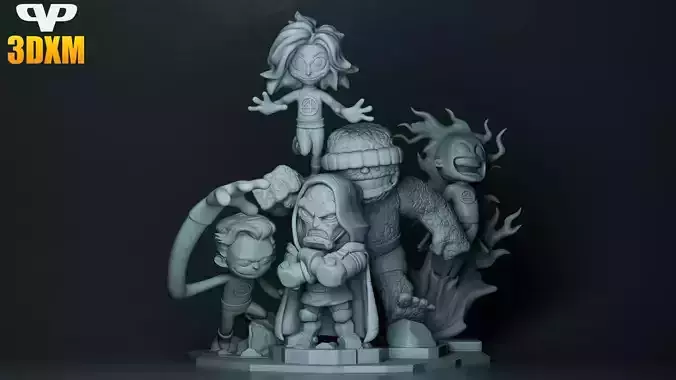 Fantastic 4 vs Dr Doom Chibi Diorama for 3D Printing STL 3D print model