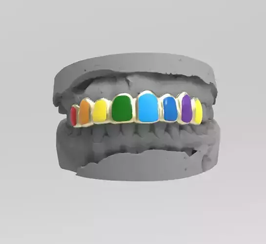 grillz rainbow colored grill on tooth 3D print model