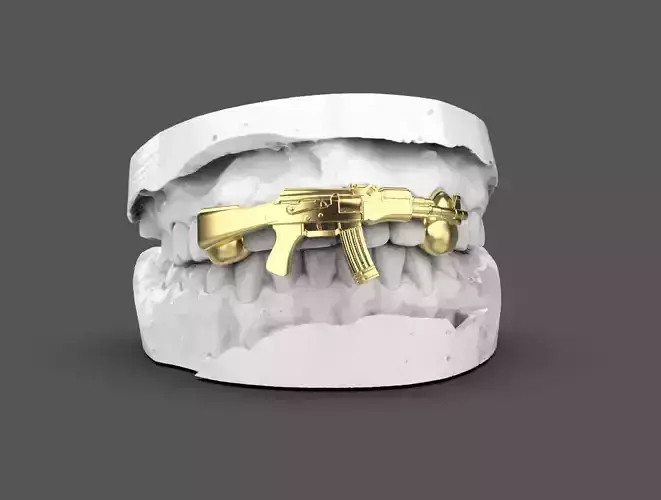 grillz gold brace with gun 3D print model
