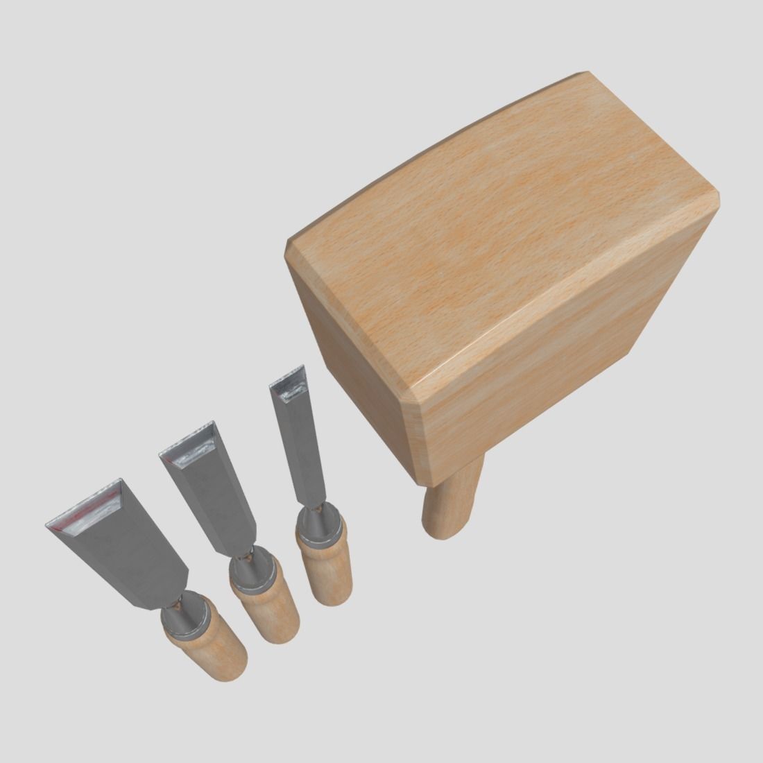 Chisel Pack With Hammer Low-poly 3D model_6