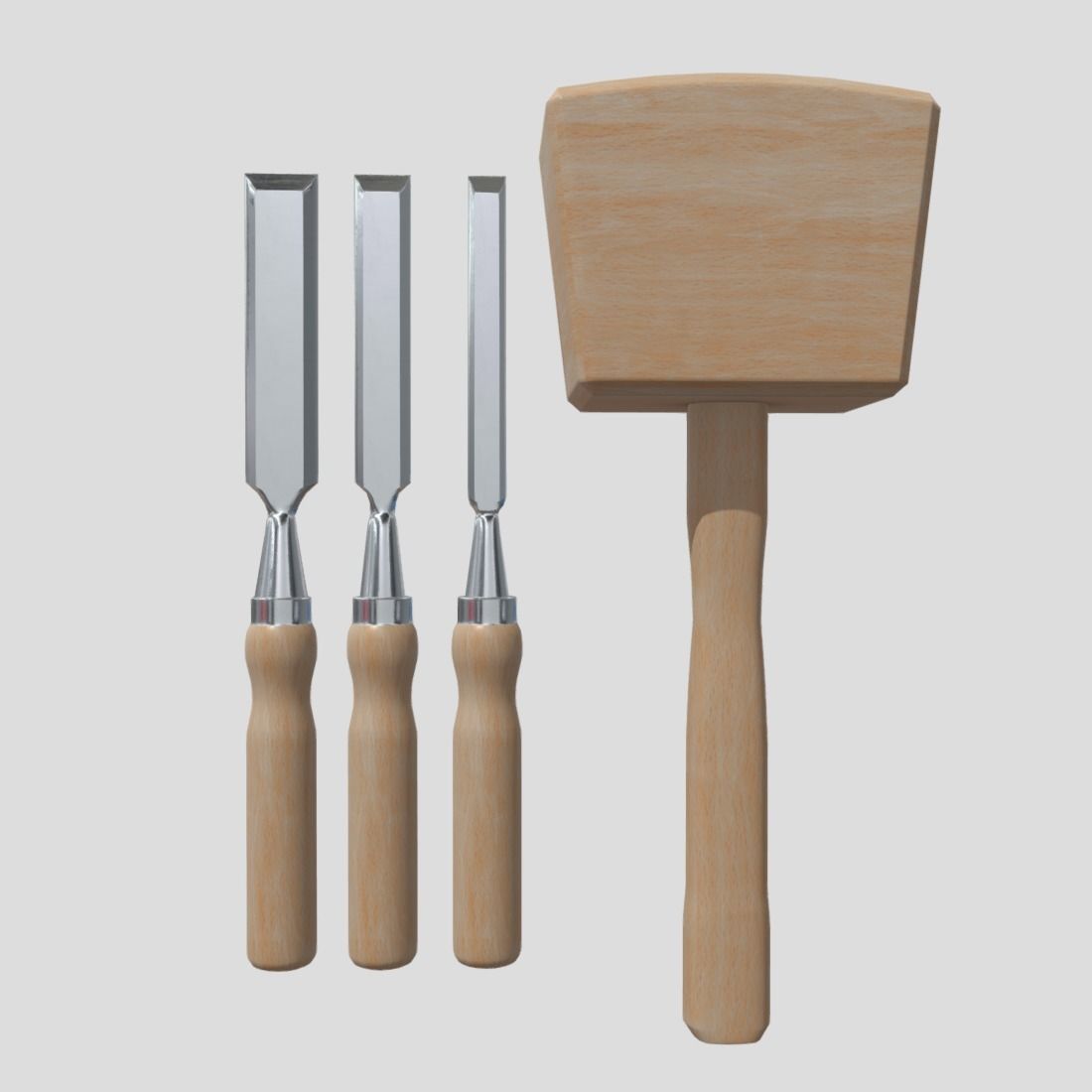 Chisel Pack With Hammer Low-poly 3D model_2